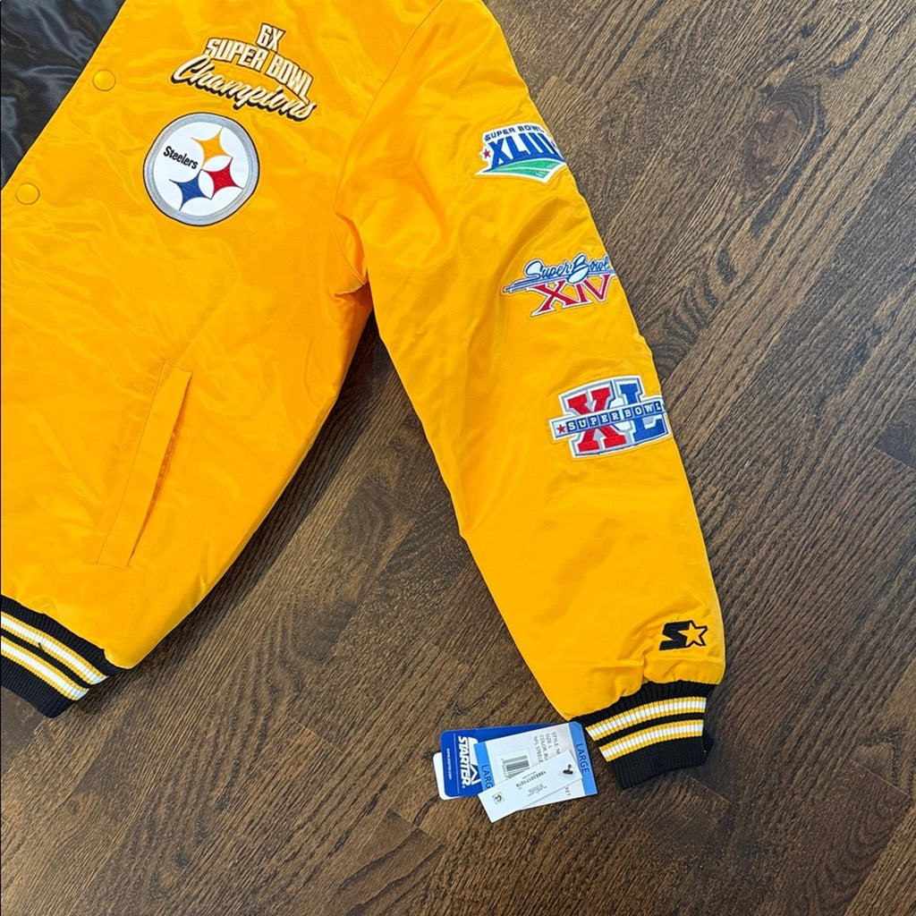 STARTER Black and Yellow Super Bowl Puffer men’s large Jacket Steelers NEW