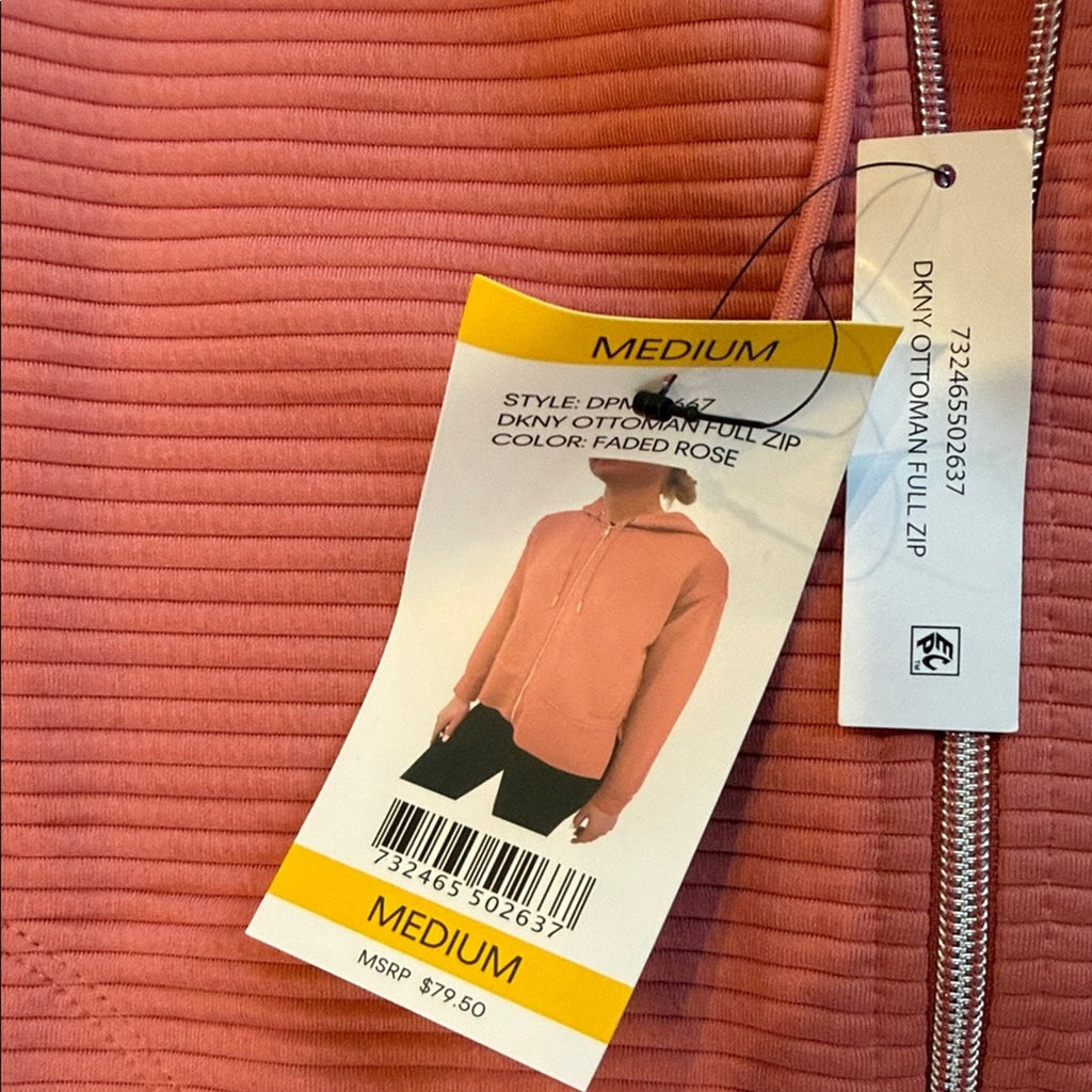 DKNY Pink Textured Zip-Up Hoodie Jacket – Women’s Medium – New With Tags