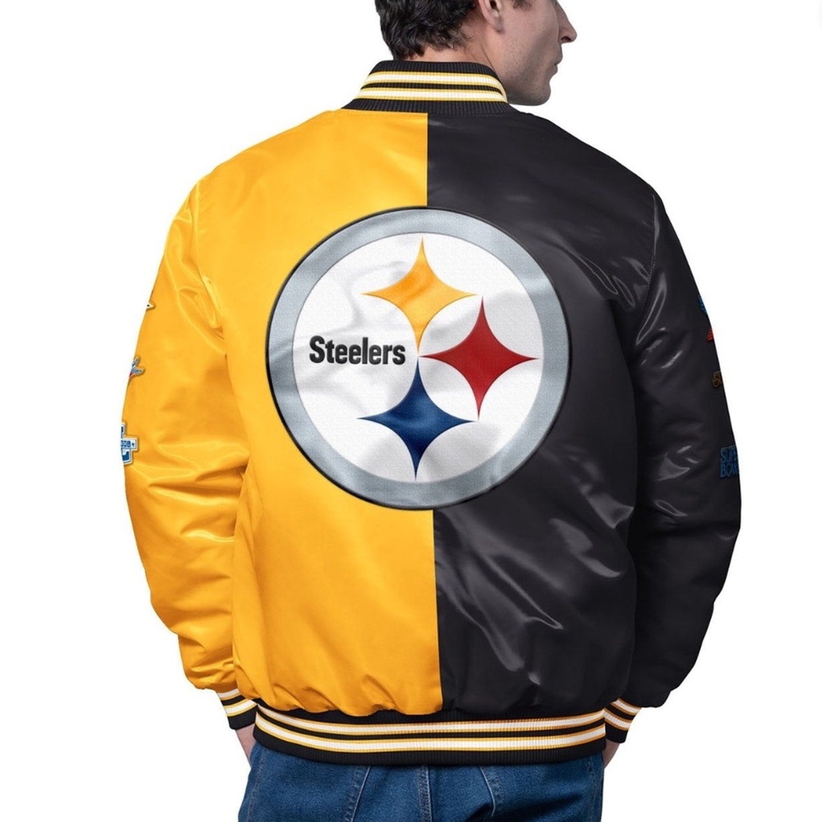 STARTER Black and Yellow Super Bowl Puffer men’s large Jacket Steelers NEW