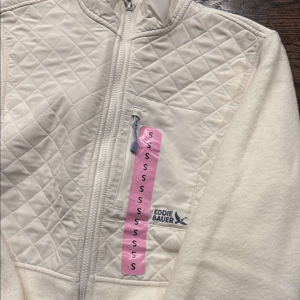 Eddie Bauer Cream Quilted Fleece Ziip up size small NWT