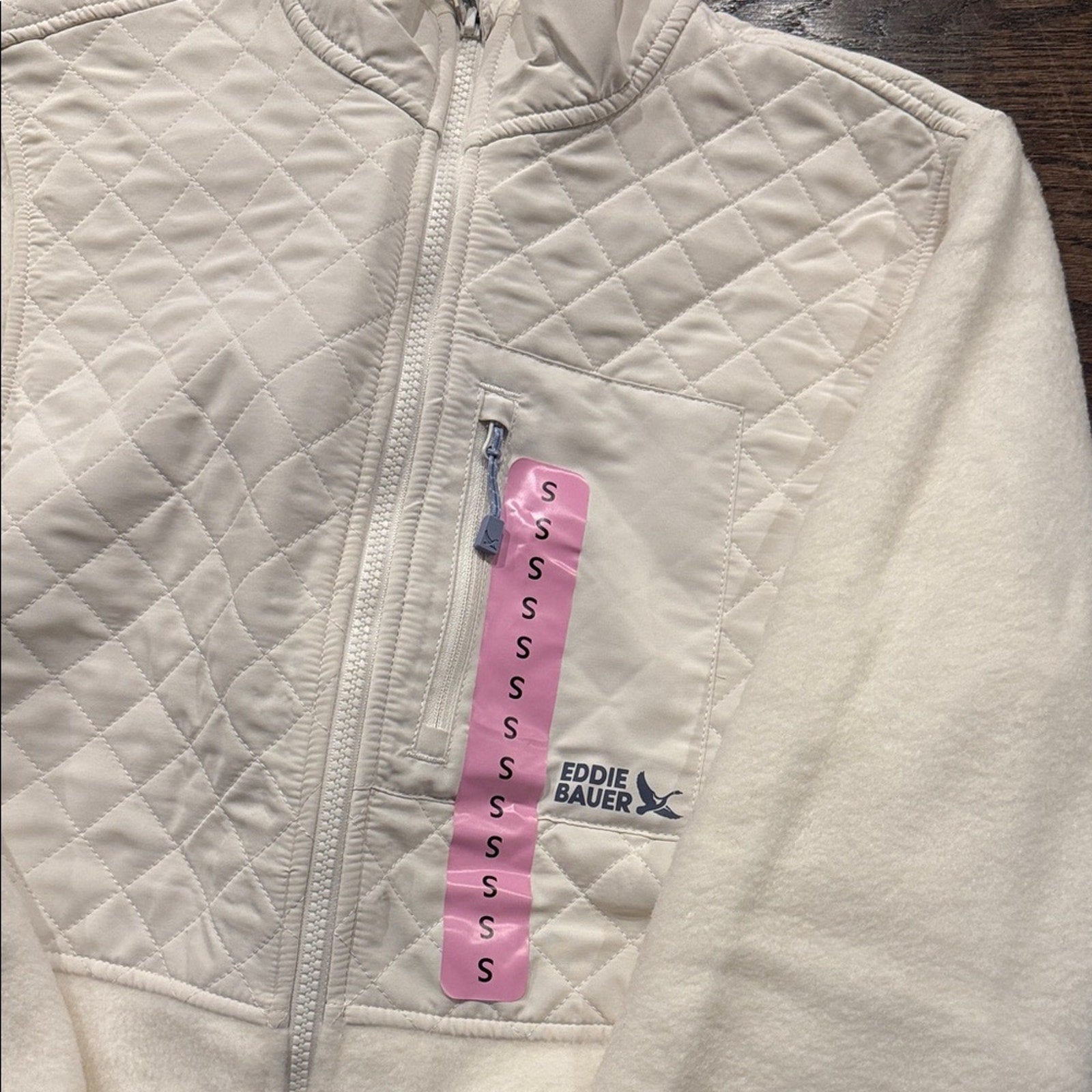 Eddie Bauer Cream Quilted Fleece Ziip up size small NWT