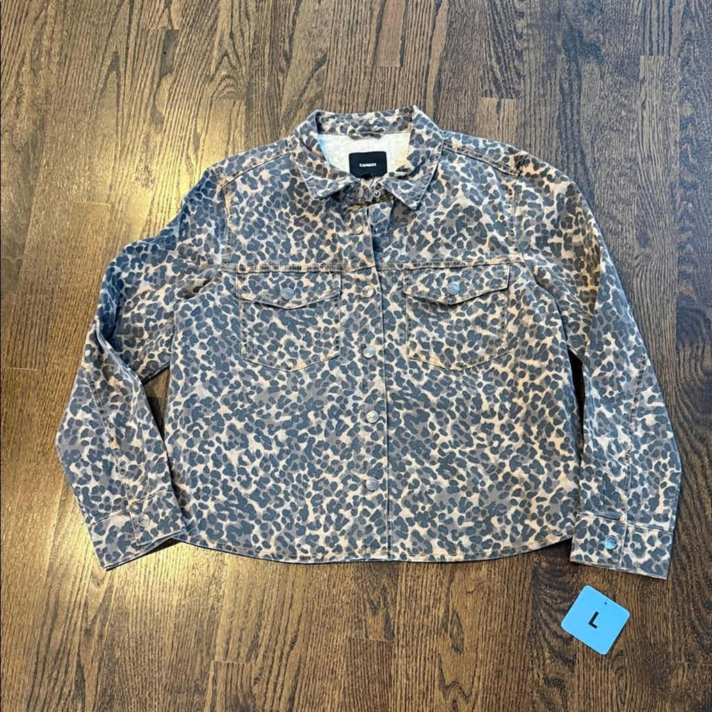 Express Leopard Print Button-Up Jacket woman’s large cheetah NEW