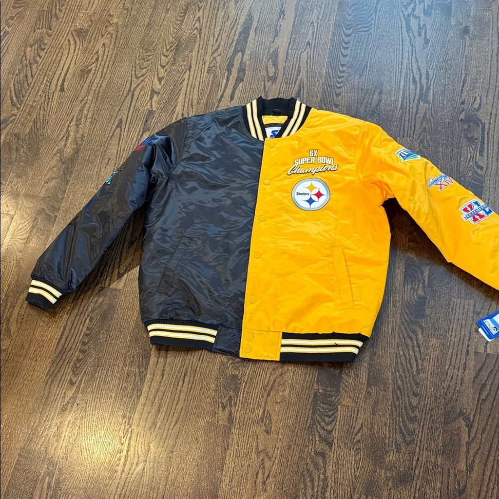 STARTER Black and Yellow Super Bowl Puffer men’s large Jacket Steelers NEW
