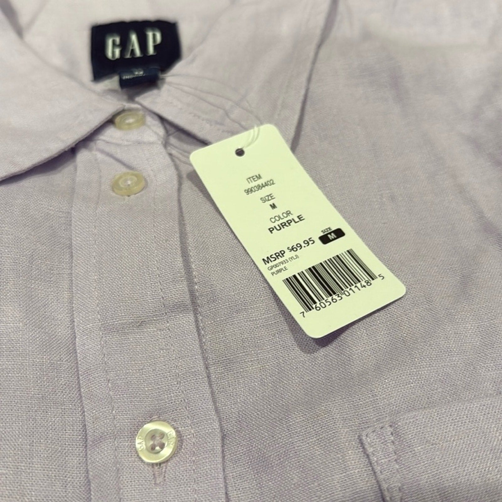 GAP New ladies Medium purple Linen Button Down Top