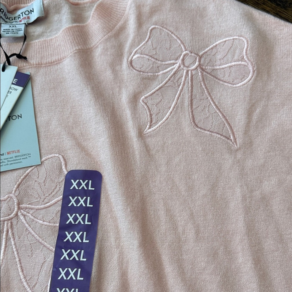 Bridgerton xxl Pink Bow Embroidered Sweater