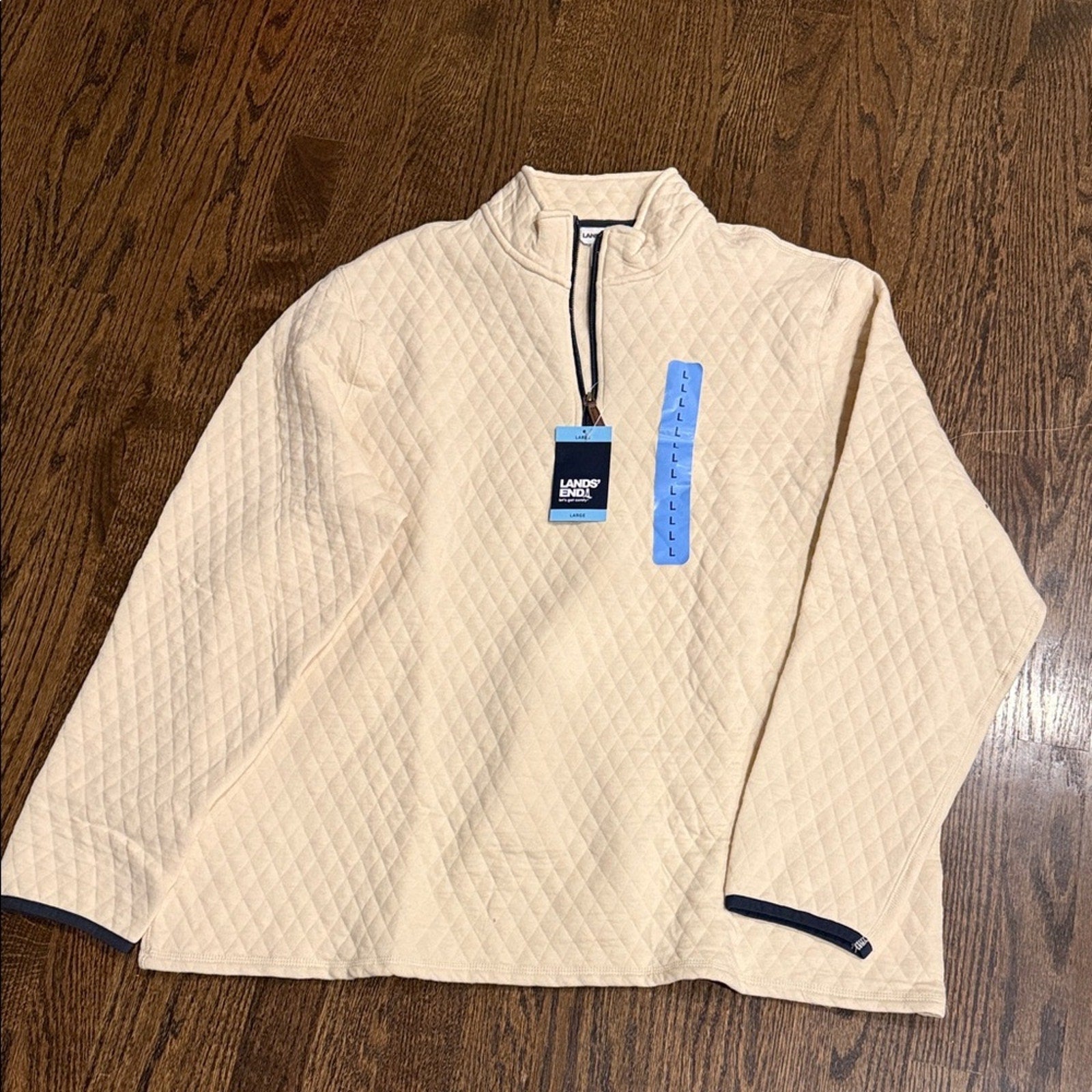 Lands End size large men’s Cream Quilted Pullover with Half-Zip new