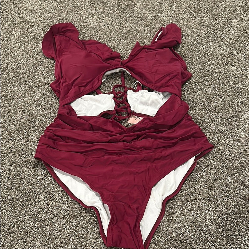 New Amazon Chic Burgundy One-Piece Swimsuit xxl