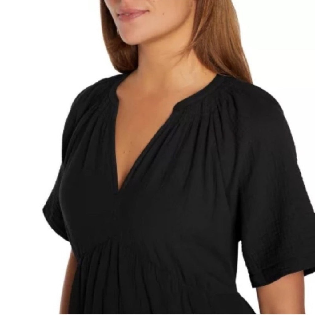GAP Women’s Black Gauze Dress with Pockets Short Sleeve V-Neck Medium New