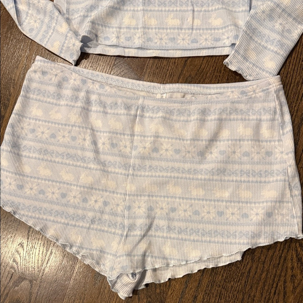 Wild fable Cozy pajama set L top XL bottom Blue Patterned bunny NEW