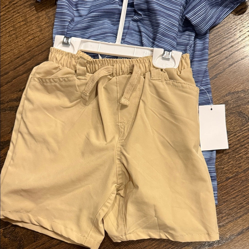 Lands End Blue Striped Shirt and Tan Shorts Set lands end size 6 NEW