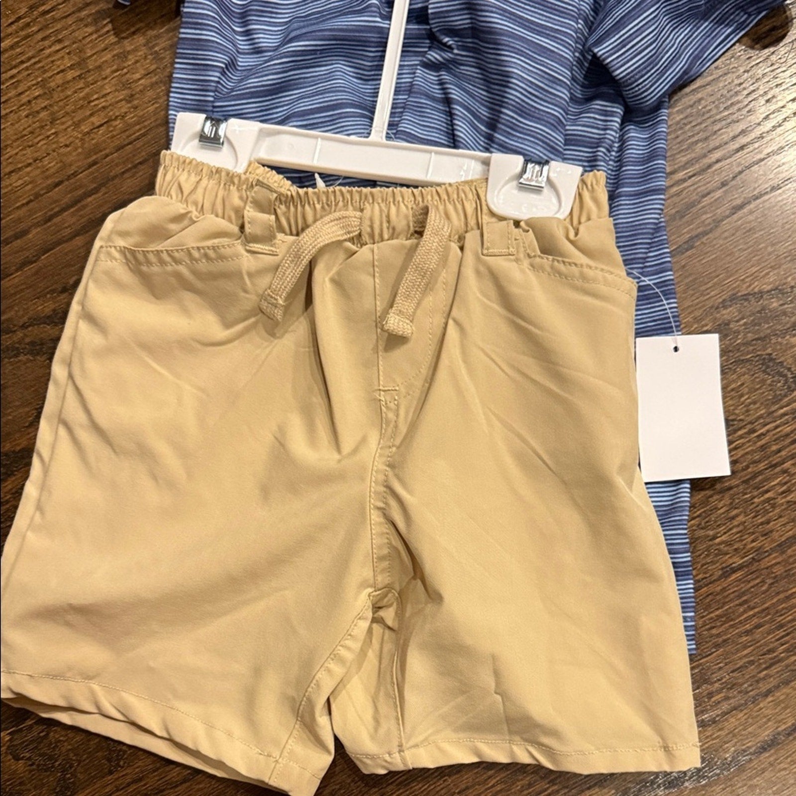 Lands End Blue Striped Shirt and Tan Shorts Set lands end size 6 NEW