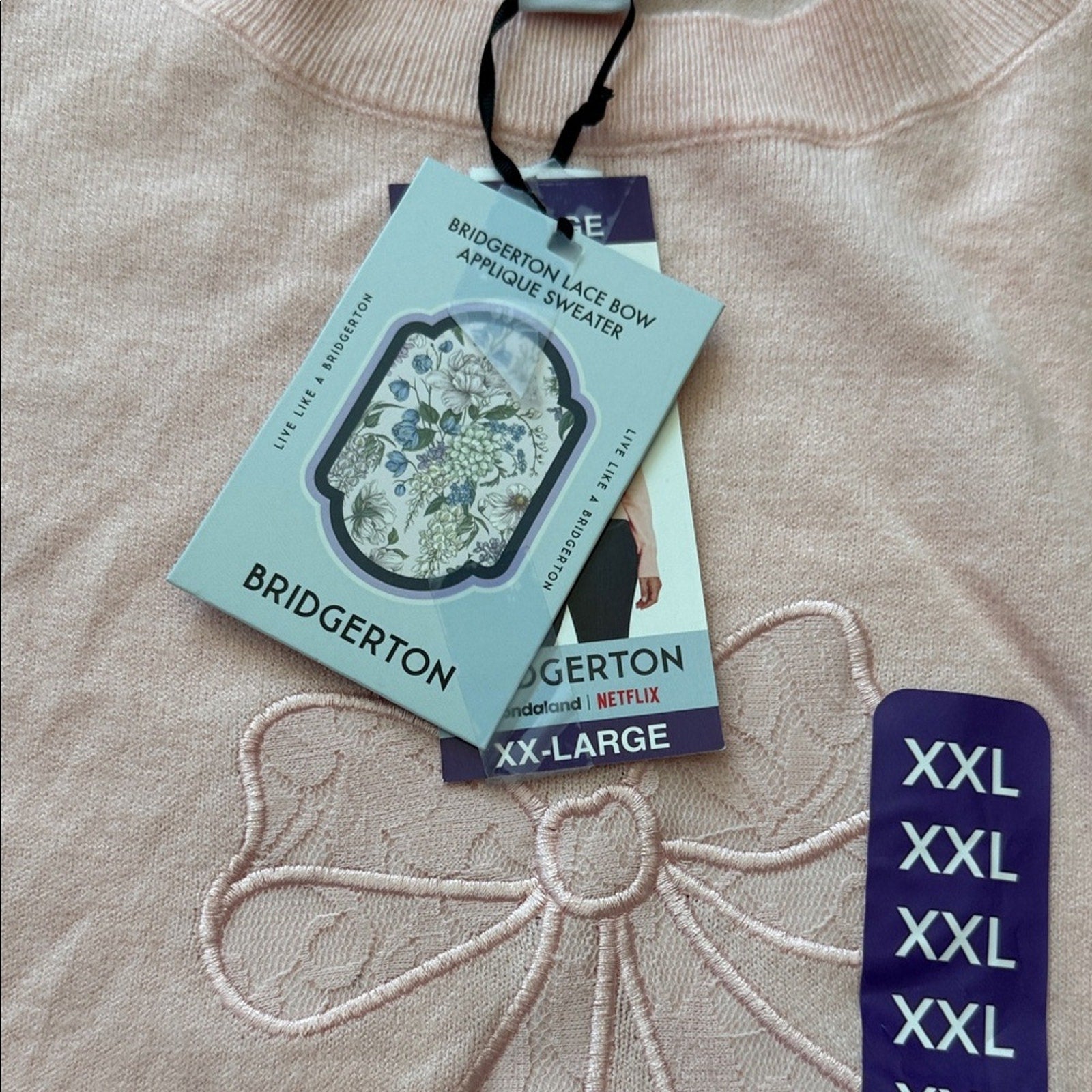 Bridgerton xxl Pink Bow Embroidered Sweater