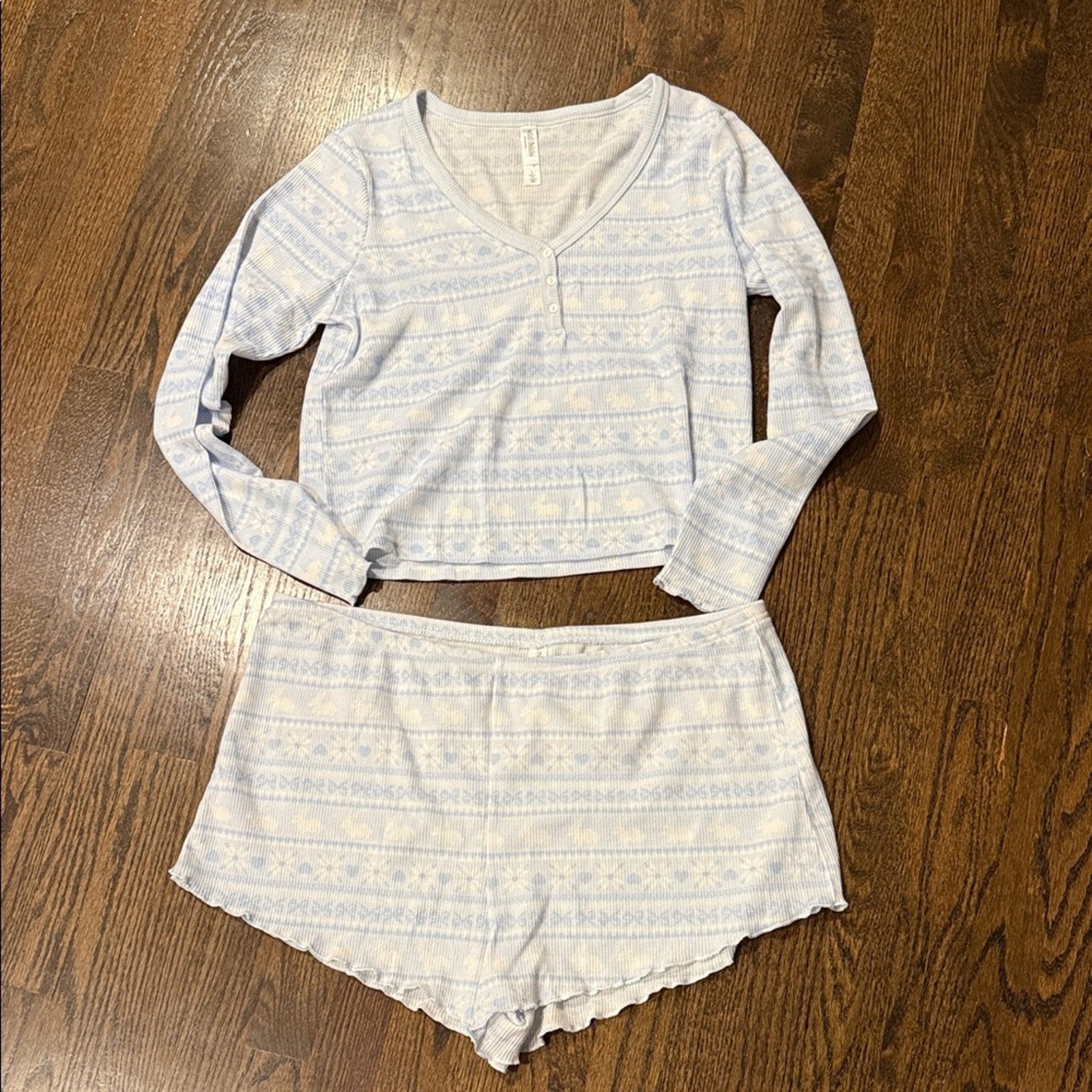 Wild fable Cozy pajama set L top XL bottom Blue Patterned bunny NEW