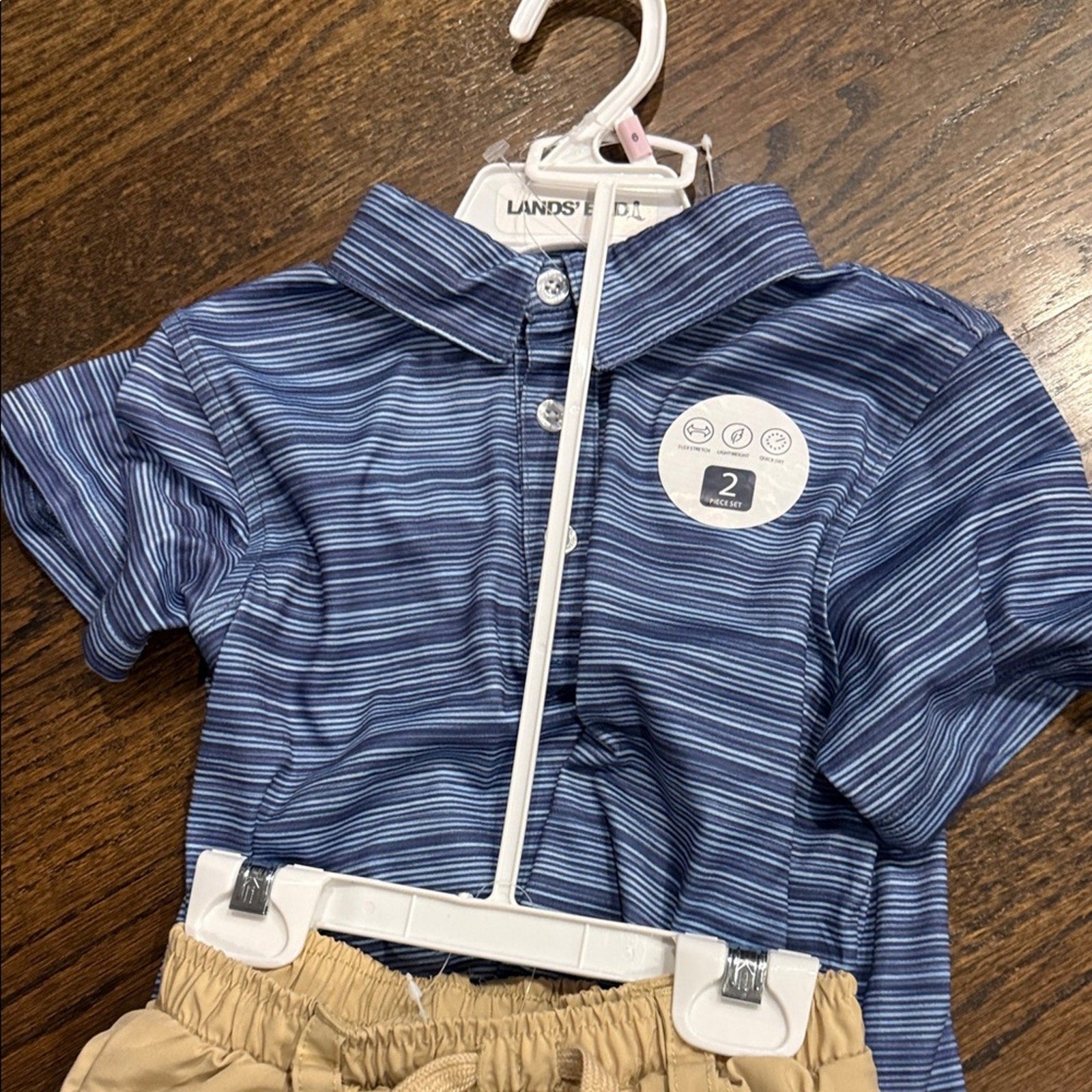 Lands End Blue Striped Shirt and Tan Shorts Set lands end size 6 NEW