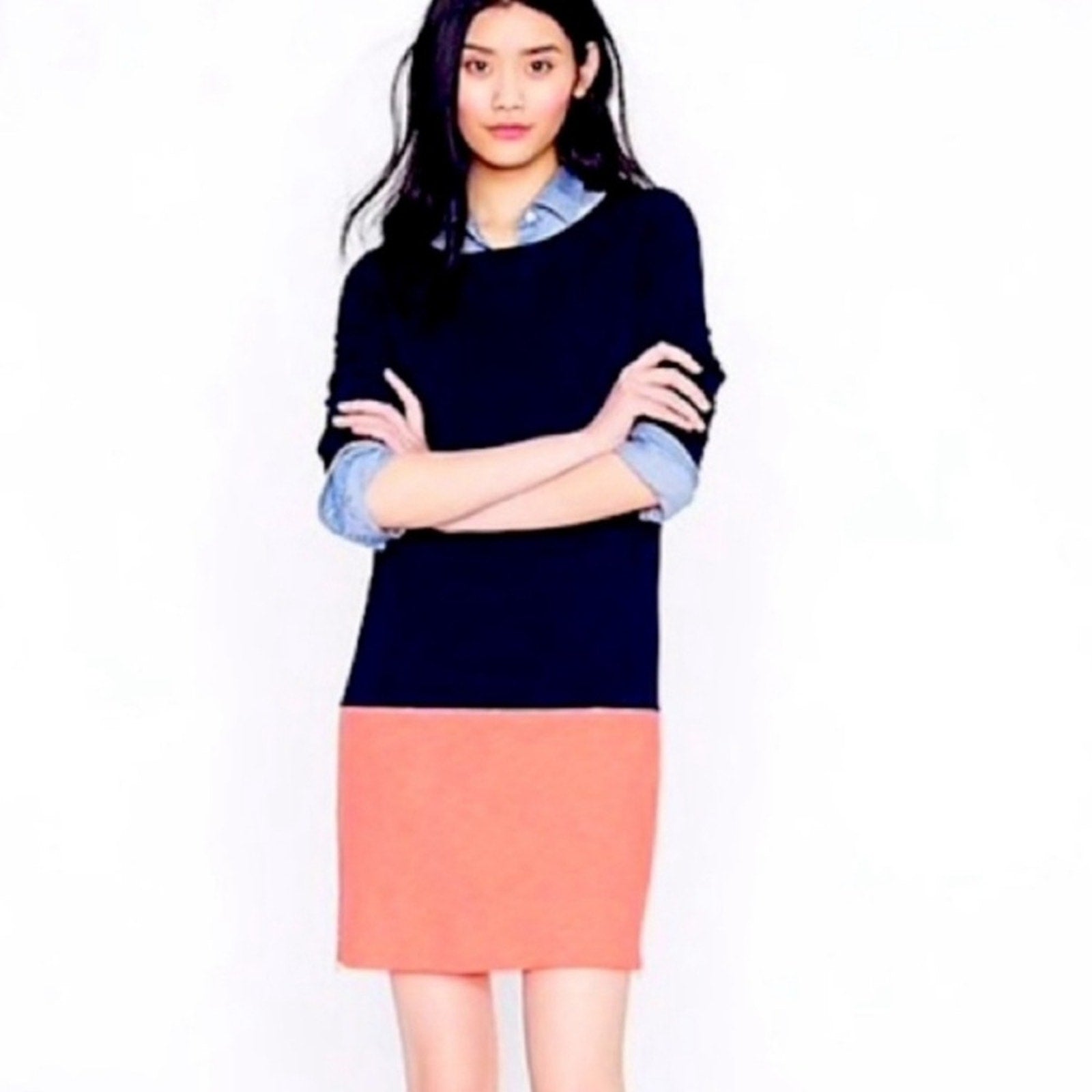 Navy and Coral Colorblock Dress j.crew small used
