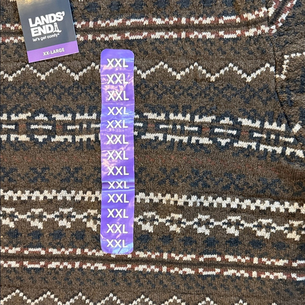 Lands' End Men's Dark Brown Patterned Crewneck Sweater XXL NEW