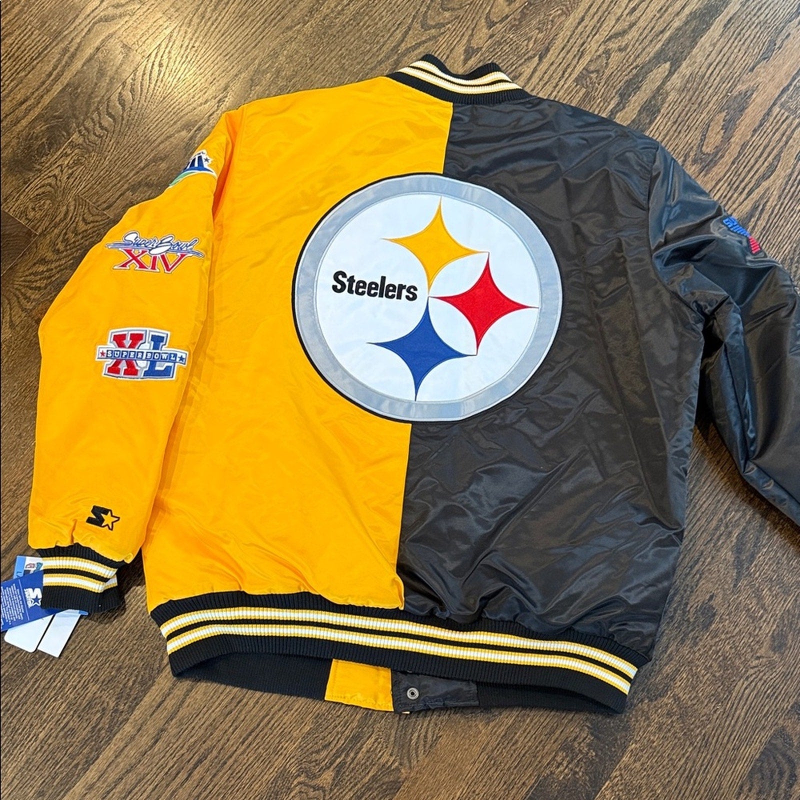 STARTER Black and Yellow Super Bowl Puffer men’s large Jacket Steelers NEW