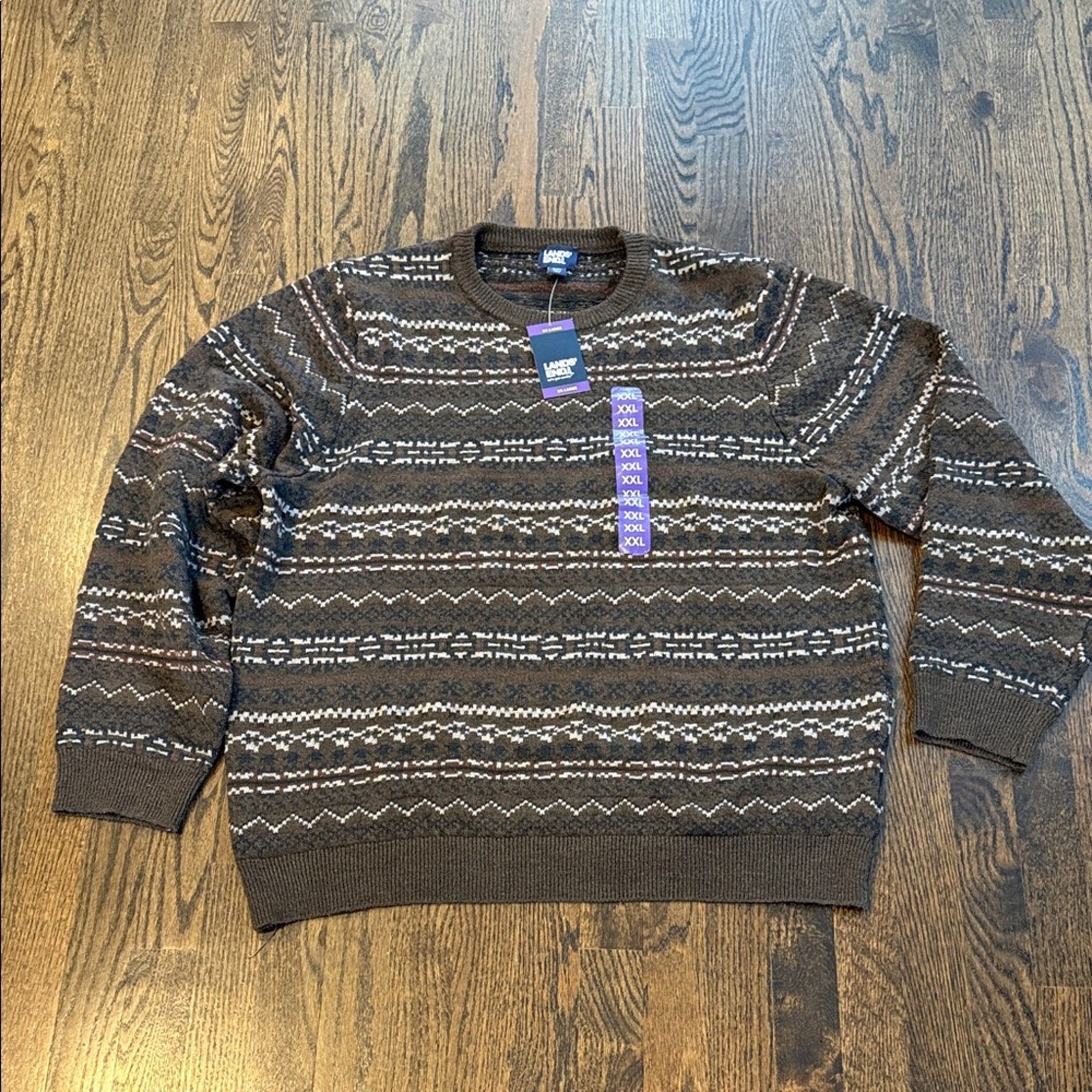 Lands' End Men's Dark Brown Patterned Crewneck Sweater XXL NEW