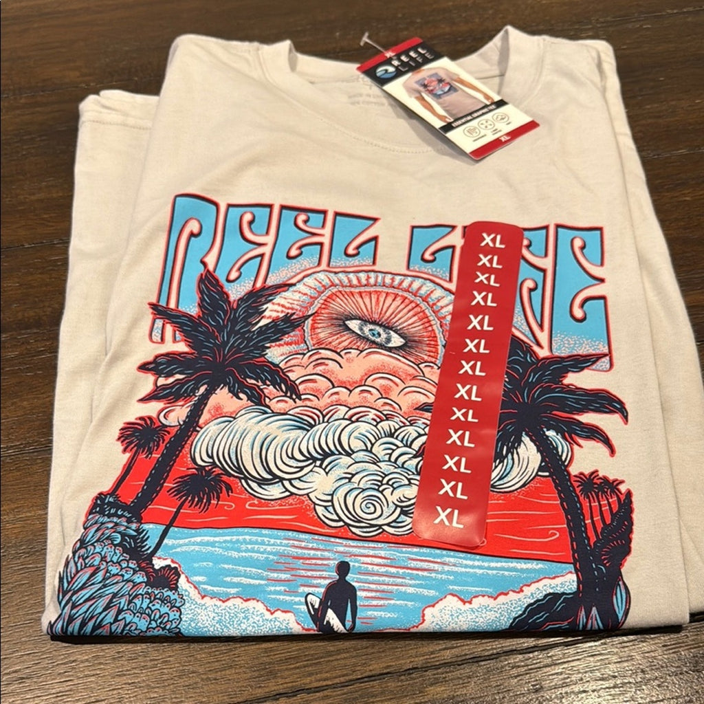 Men's Graphic T-Shirt - Cream/grey xl reel life NEW