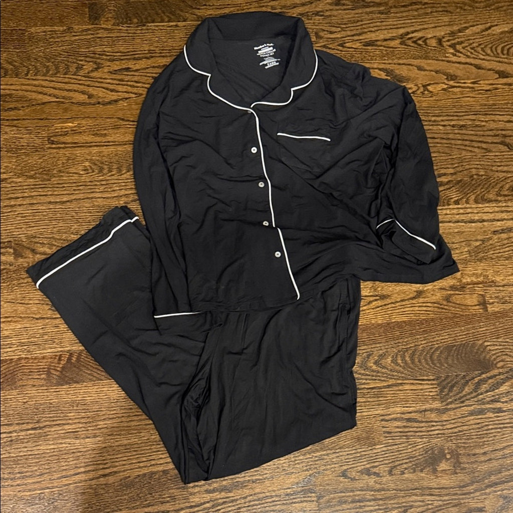 Members Mark Large Black Women's Pajama Set with White Trim NEW